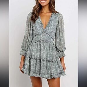 Green Open Back Floral Dress